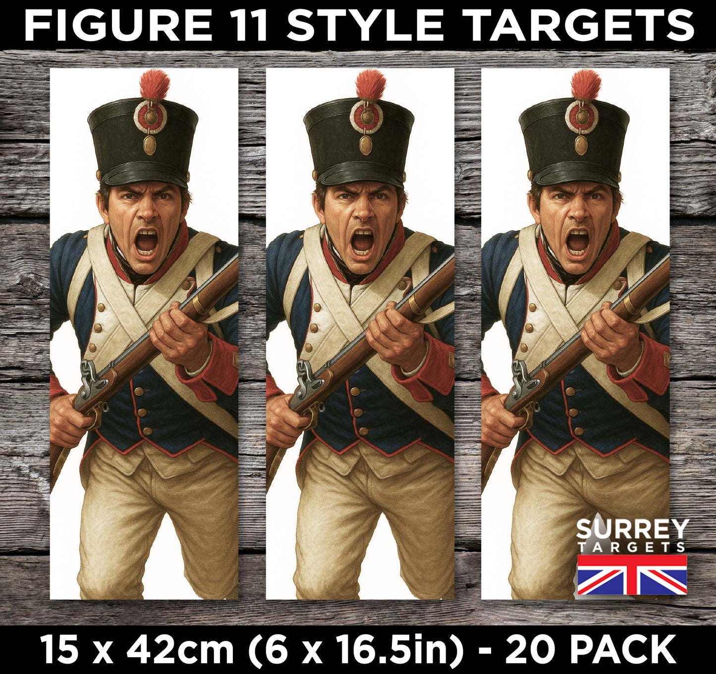 FIG 11 STYLE SHOOTING TARGETS Napoleonic Soldier - 15x42cm - 20 Pack