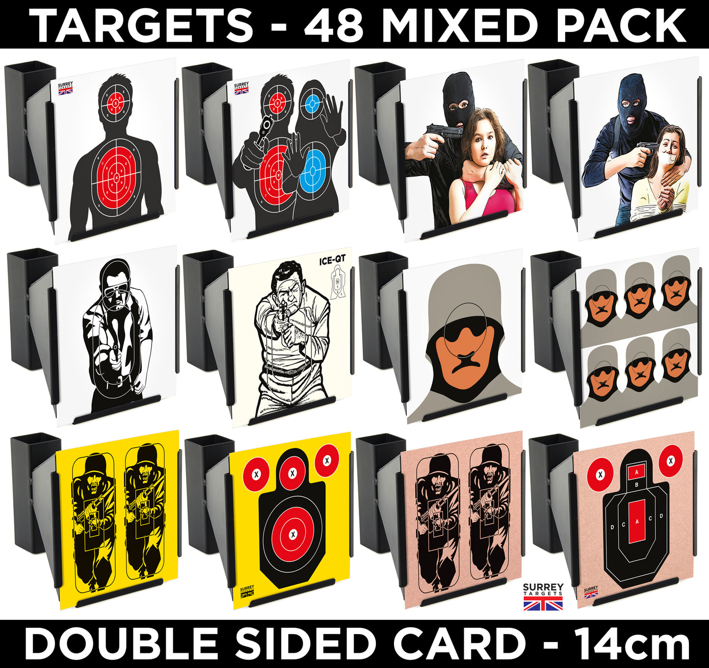 Hostile Combat Tactical Targets 14cm Mixed Design Pack of 48 Double Sided Card Targets