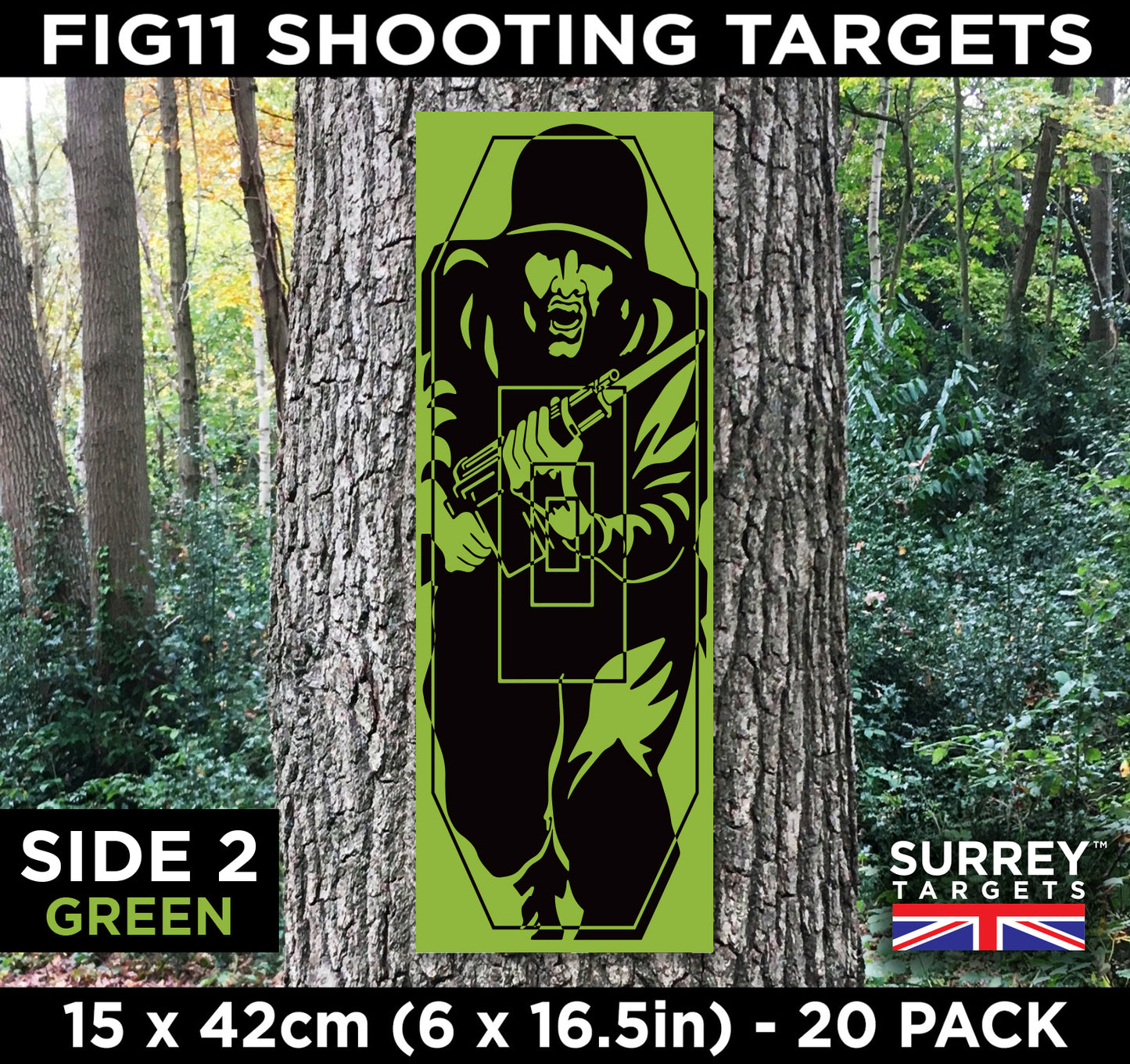 FIG 11 SHOOTING TARGETS - 15cm x 42cm - Double Sided - Buff & Green - 20 Pack