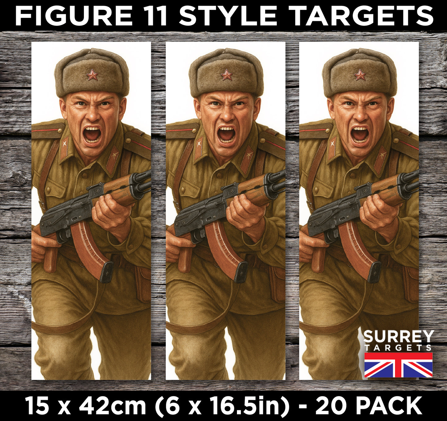 FIG 11 STYLE Shooting Targets SOVIET Cold War Soldier - 15x42cm - 20 Pack