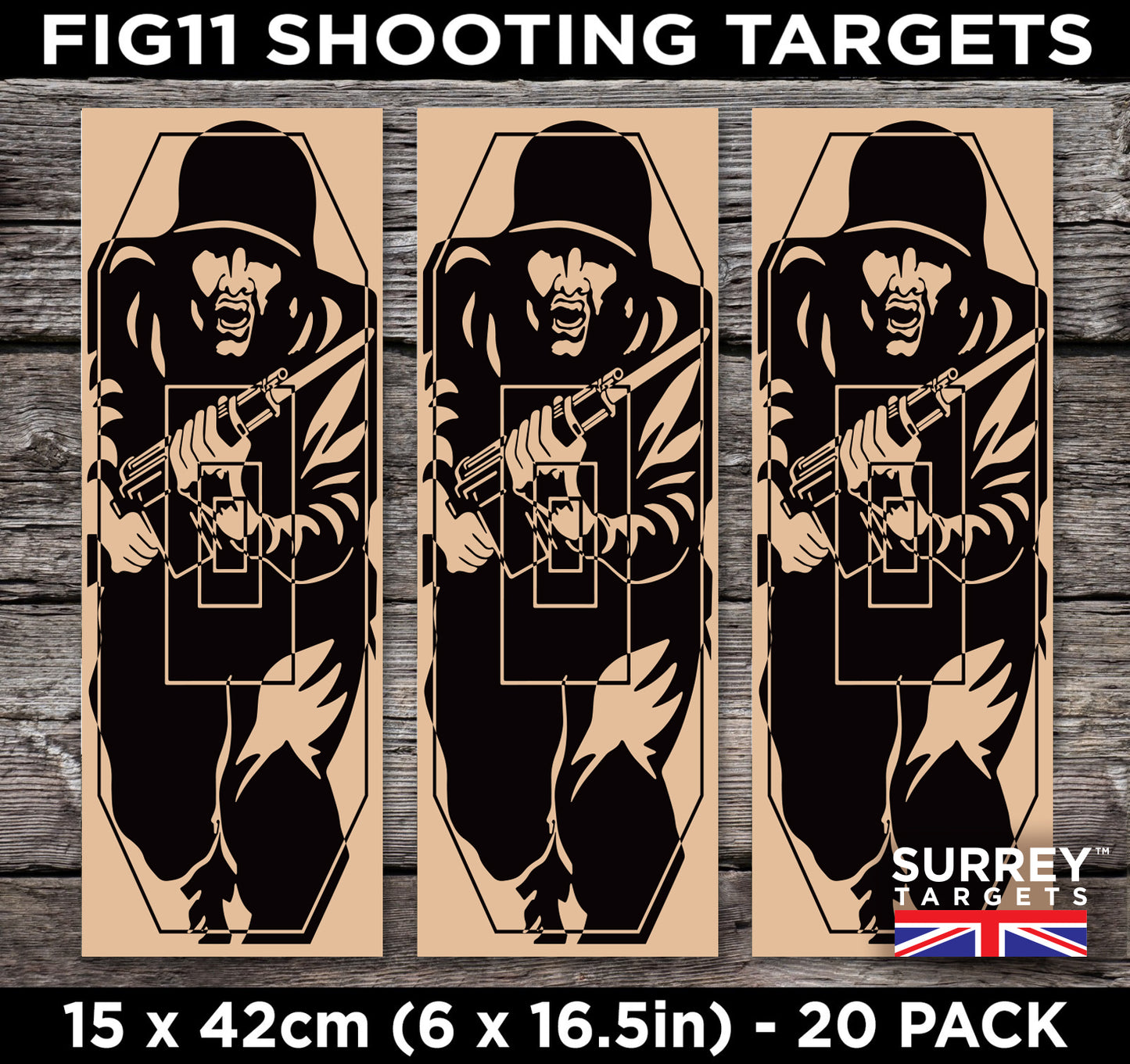 FIG 11 SHOOTING TARGETS - 15cm x 42cm - Double Sided - Buff & Green - 20 Pack