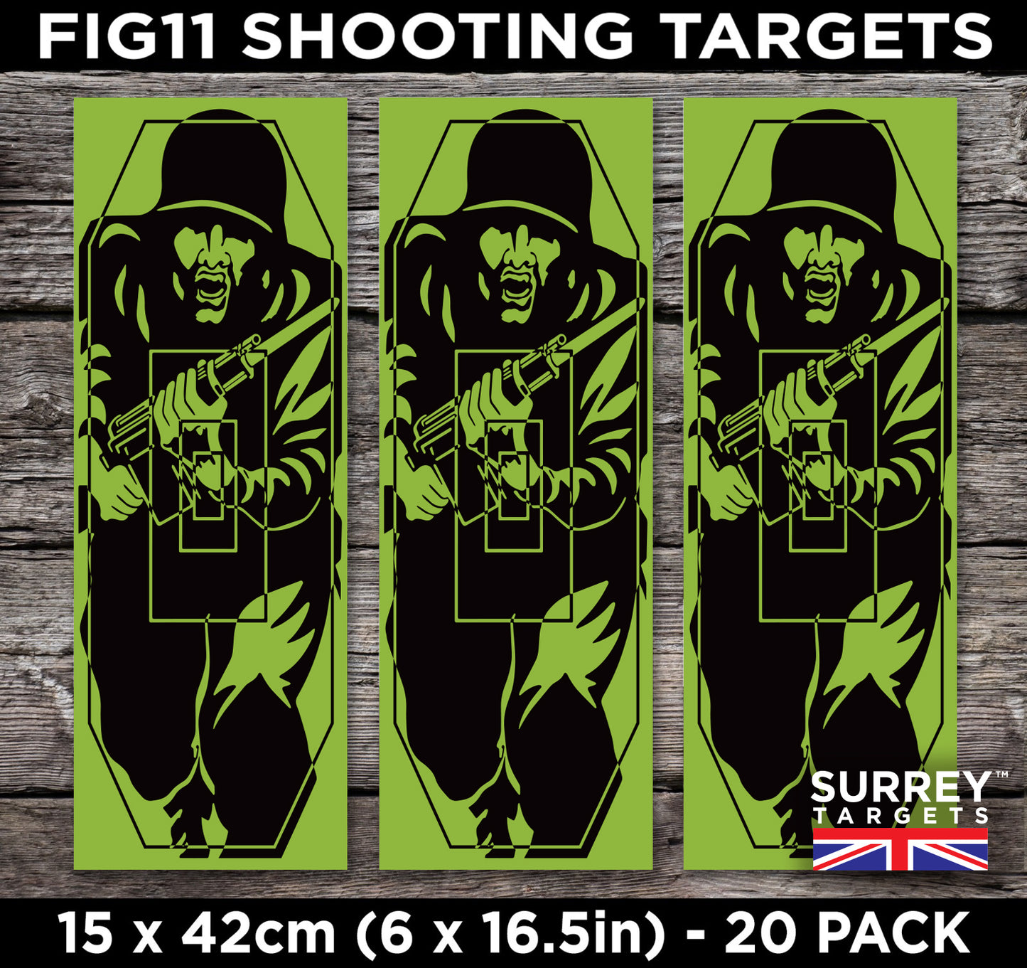 FIG 11 SHOOTING TARGETS - 15cm x 42cm - Double Sided - Buff & Green - 20 Pack