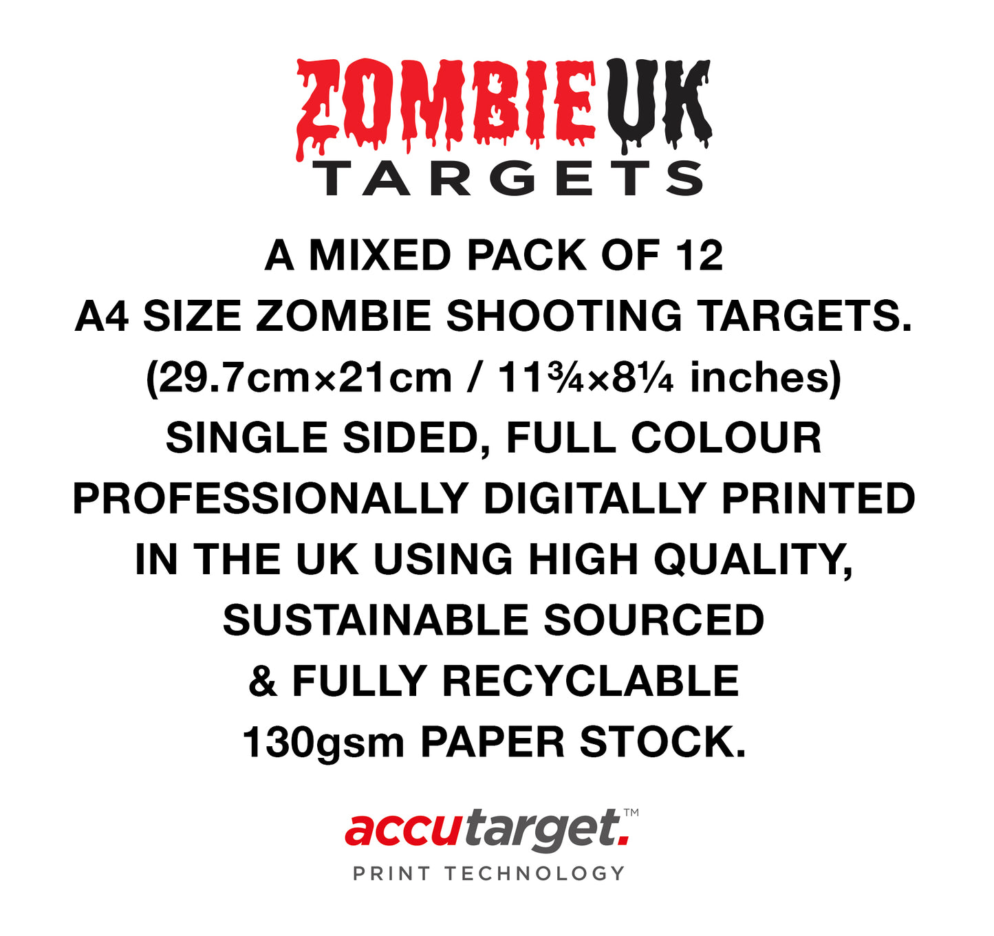 A4 ZOMBIE SHOOTING TARGETS Tactical Air Rifle Pistol Gun Airsoft BB MIXED 12 Pack