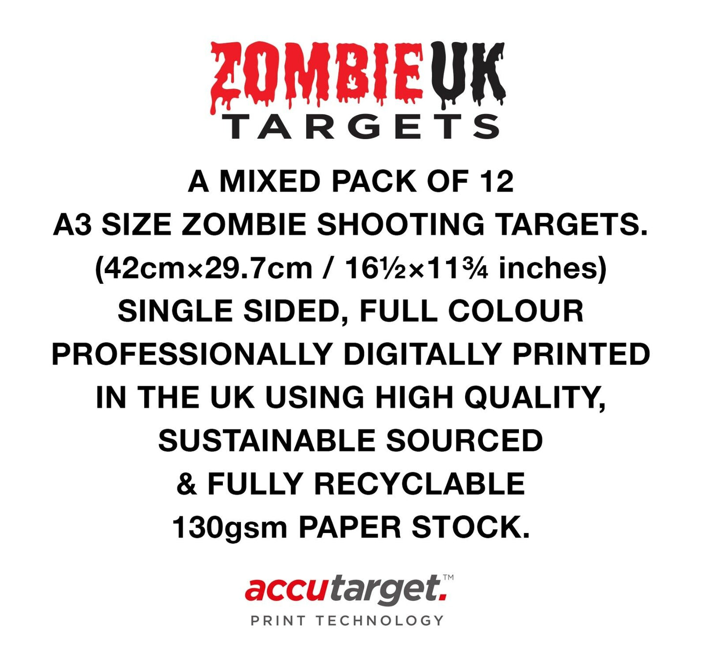 A3 ZOMBIE SHOOTING TARGETS Tactical Air Rifle Pistol Gun Airsoft BB MIXED 12 Pack