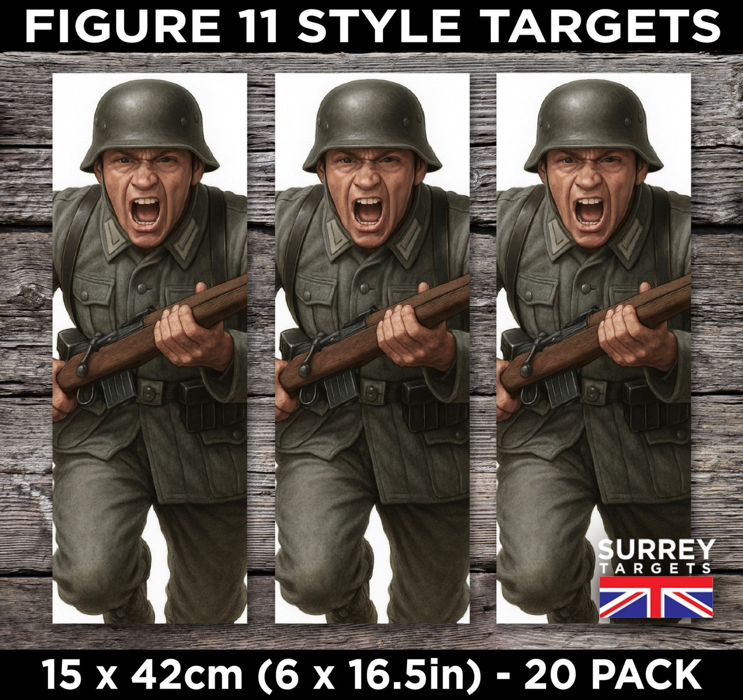 FIG 11 STYLE SHOOTING TARGETS WWII Wehrmacht Infantry Soldiers - 15x42cm - 20 Pack