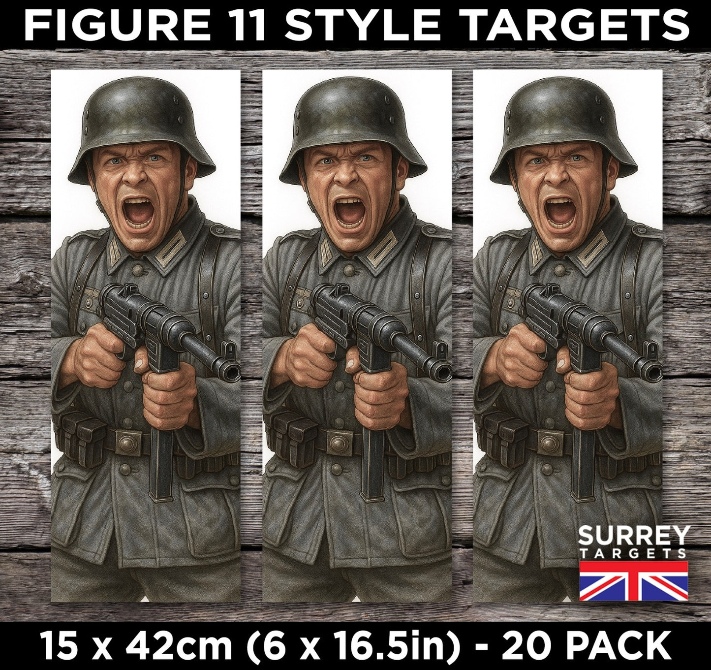 FIG 11 STYLE SHOOTING TARGETS WWII Wehrmacht Infantry Soldiers - 15x42cm - 20 Pack