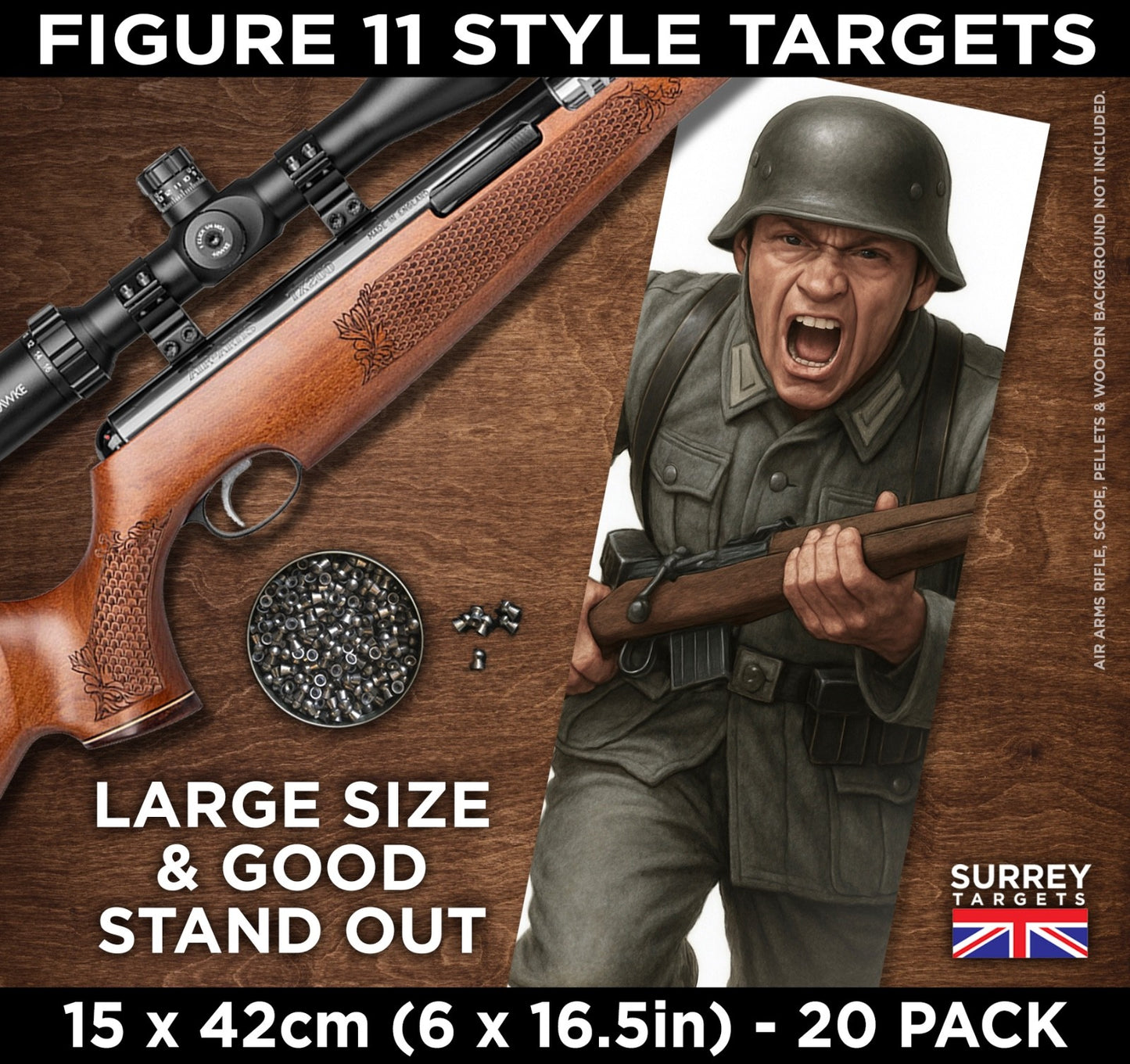 FIG 11 STYLE SHOOTING TARGETS WWII Wehrmacht Infantry Soldiers - 15x42cm - 20 Pack