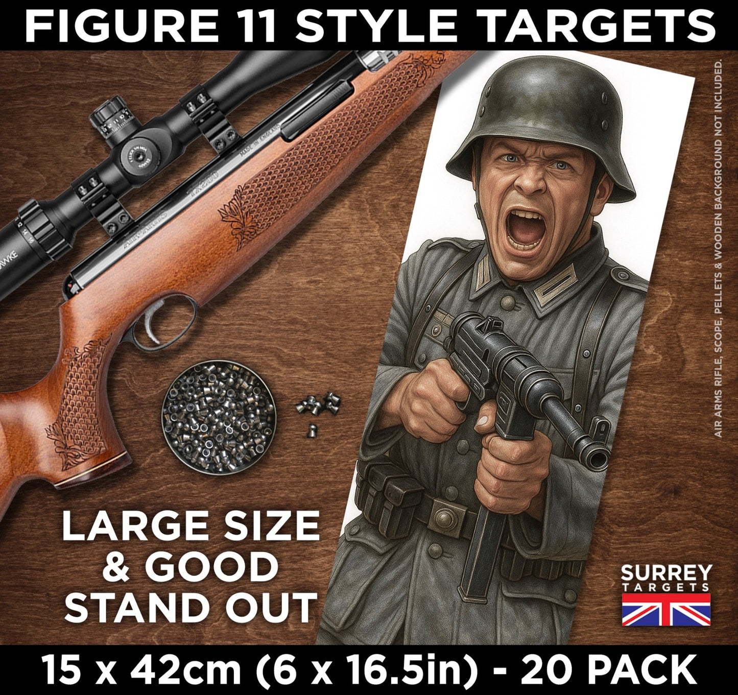 FIG 11 STYLE SHOOTING TARGETS WWII Wehrmacht Infantry Soldiers - 15x42cm - 20 Pack