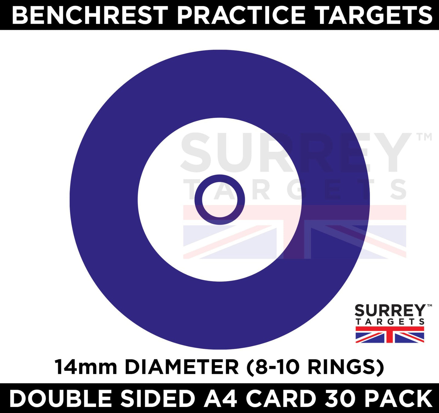 Benchrest Training & Practice Targets - 25yd/m - A4 Size Double Sided Card - 30 Pack