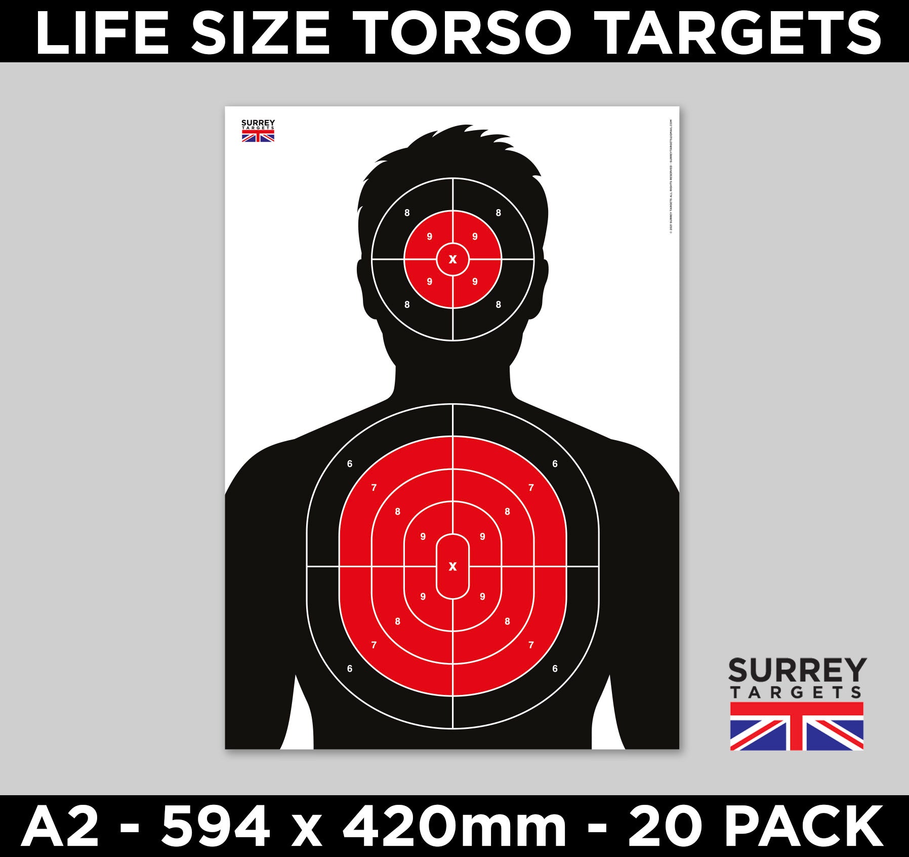 A2 Target Practice LARGE A2 LIFE SIZE TORSO Targets - 20 Pack - A2 (42cm x 59.4cm ...