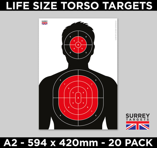 LARGE A2 LIFE SIZE TORSO Targets - 20 Pack - A2 (42cm x 59.4cm)