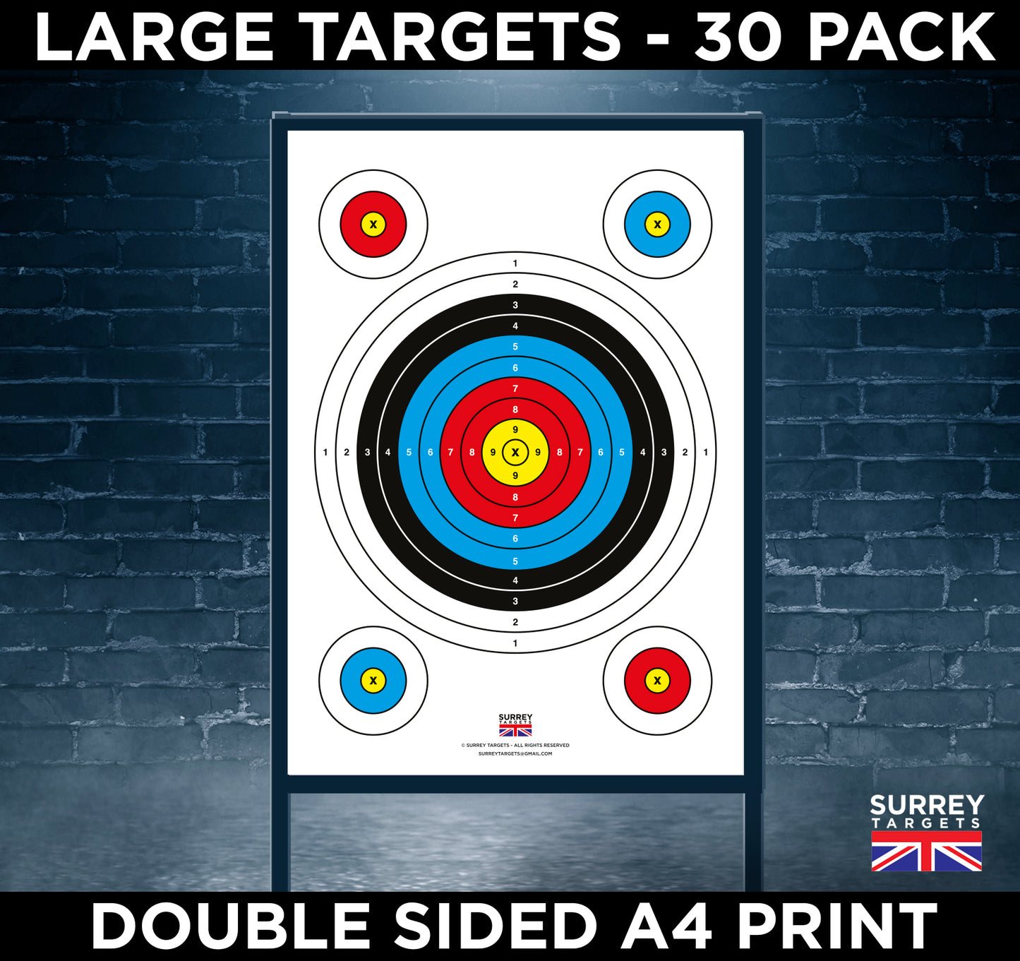 Large A4 Air Rifle Pistol Gun BB Airsoft Crossbow Shooting Targets 2 Sided 30 Pack