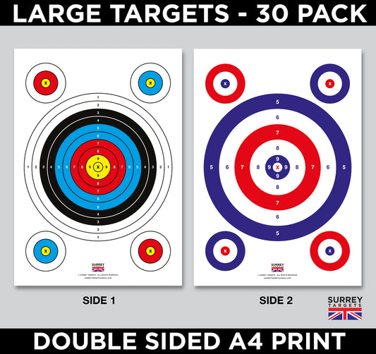 Large A4 Air Rifle Pistol Gun BB Airsoft Crossbow Shooting Targets 2 Sided 30 Pack