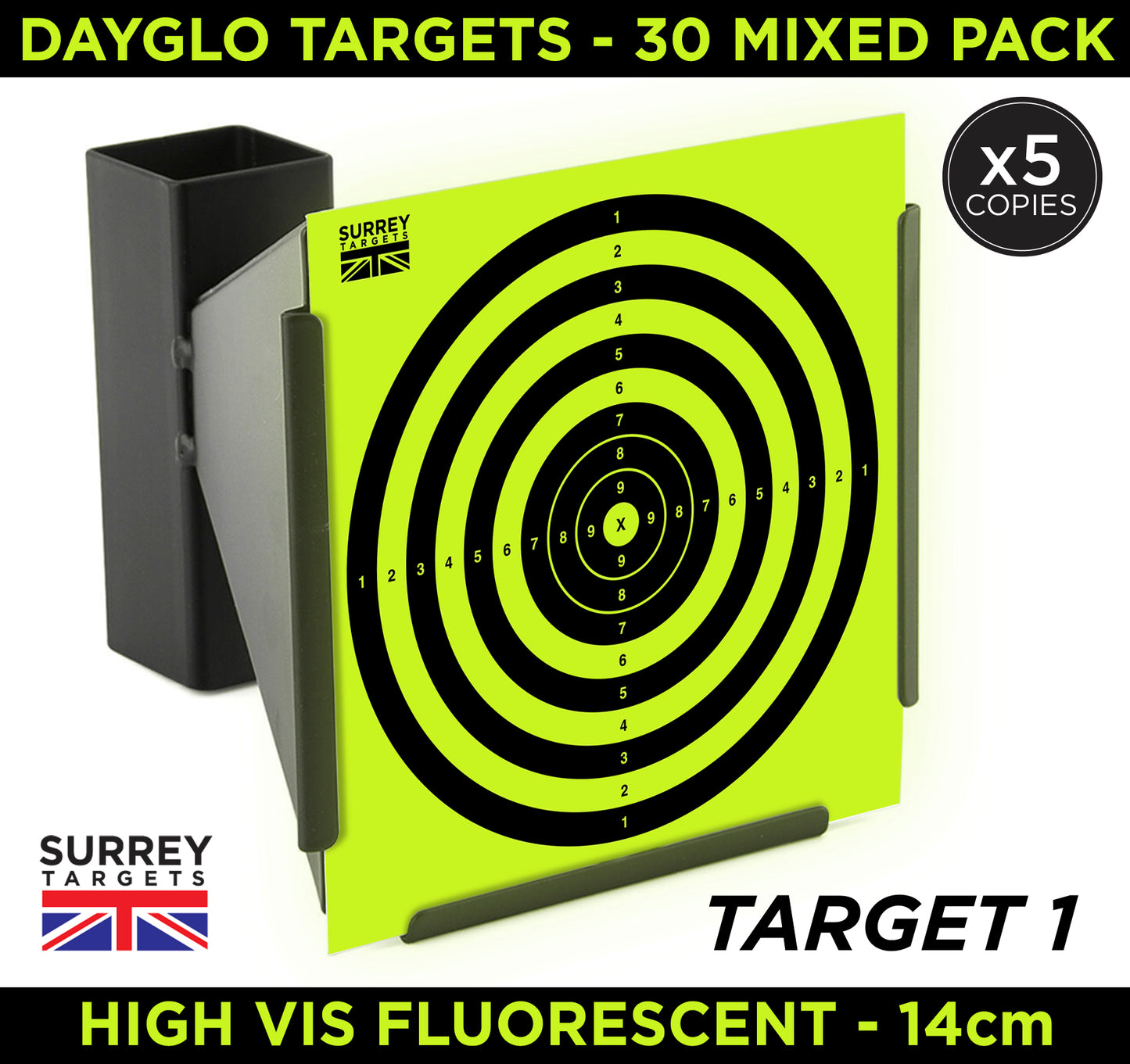 HIGH VIS DAYGLO NEON Air Rifle Pistol Gun BB Airsoft Shooting 14cm Targets 30 Mix Pack