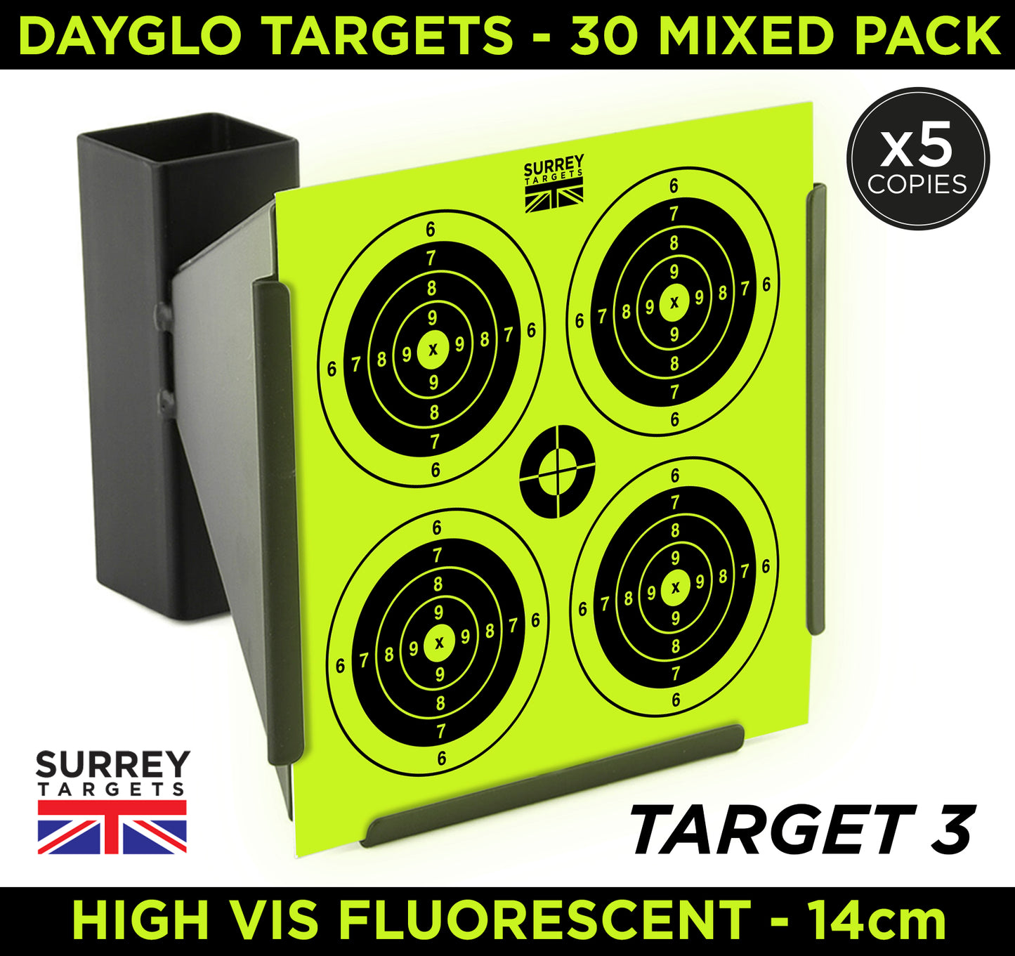 HIGH VIS DAYGLO NEON Air Rifle Pistol Gun BB Airsoft Shooting 14cm Targets 30 Mix Pack