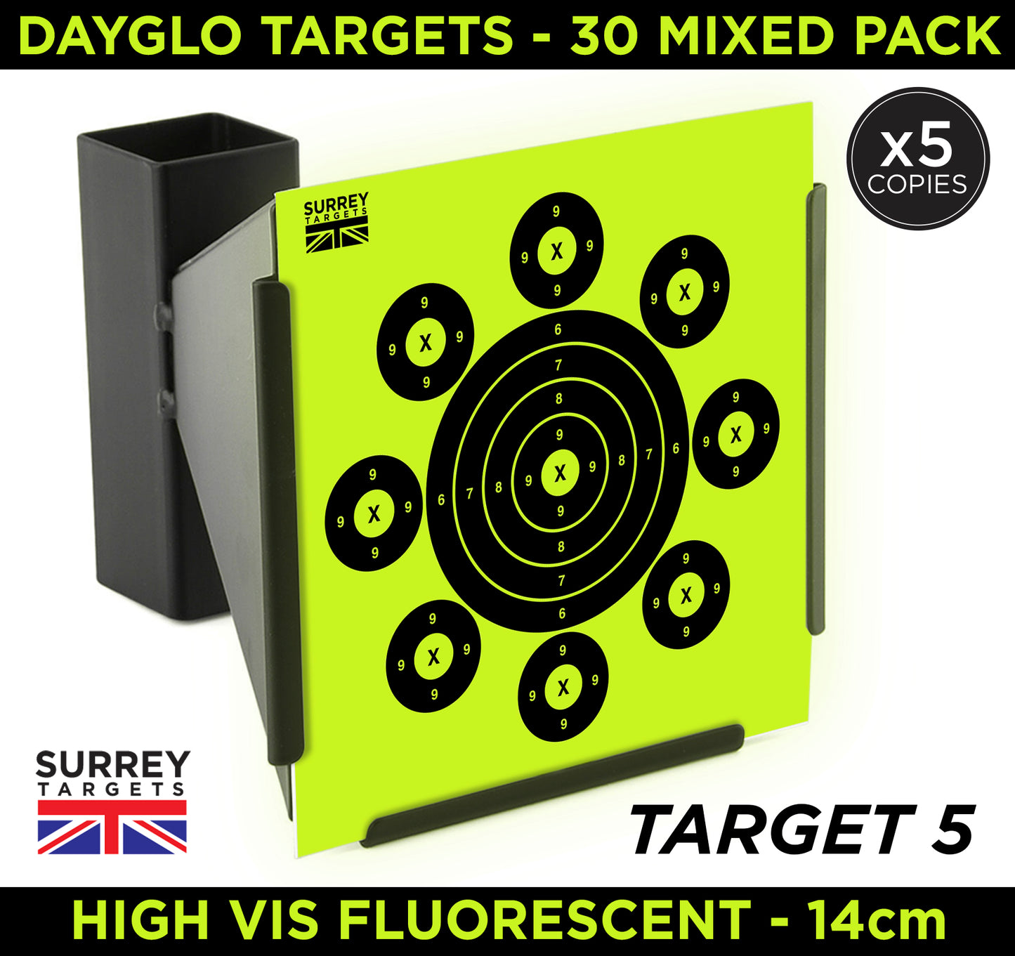 HIGH VIS DAYGLO NEON Air Rifle Pistol Gun BB Airsoft Shooting 14cm Targets 30 Mix Pack