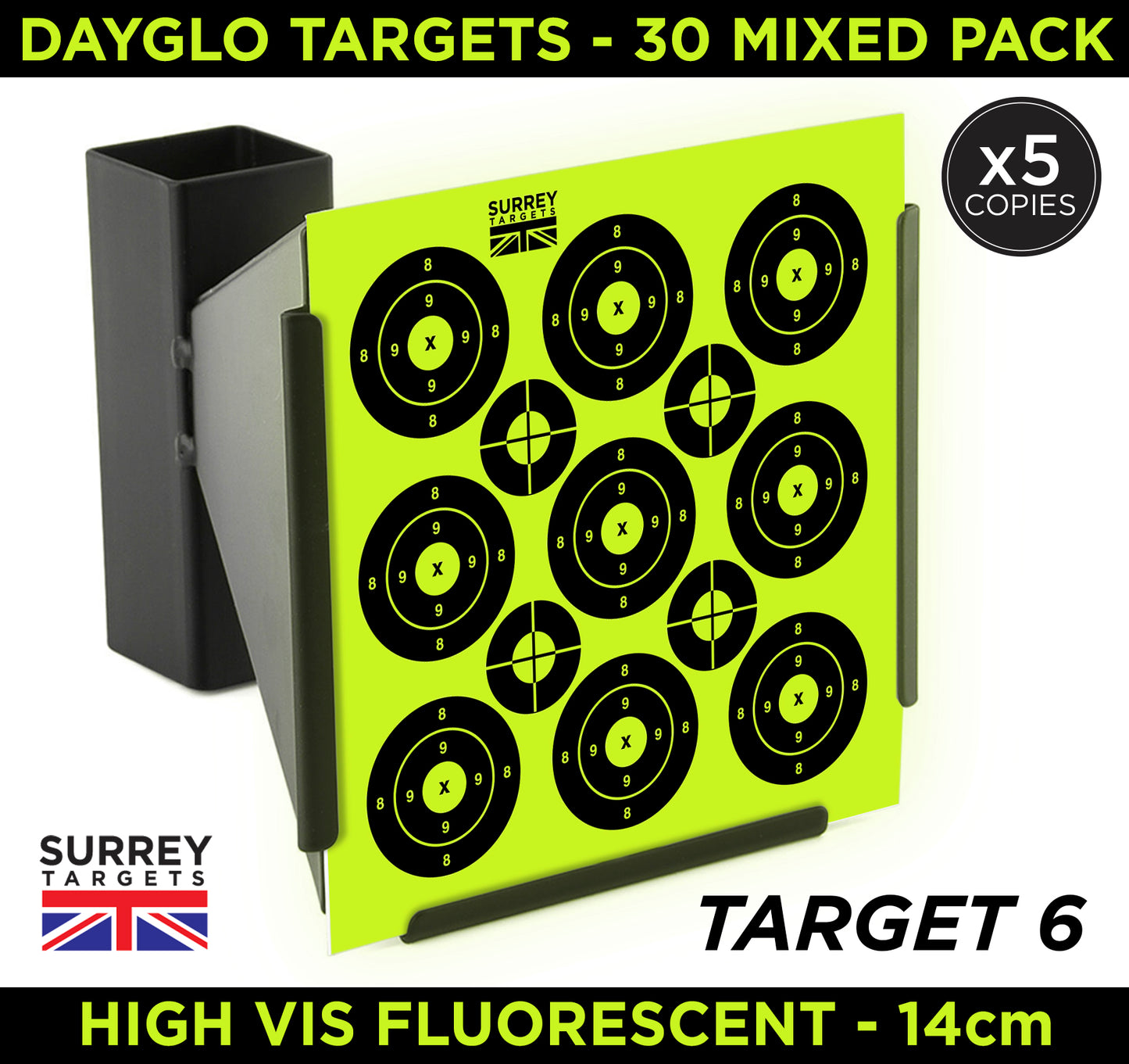 HIGH VIS DAYGLO NEON Air Rifle Pistol Gun BB Airsoft Shooting 14cm Targets 30 Mix Pack