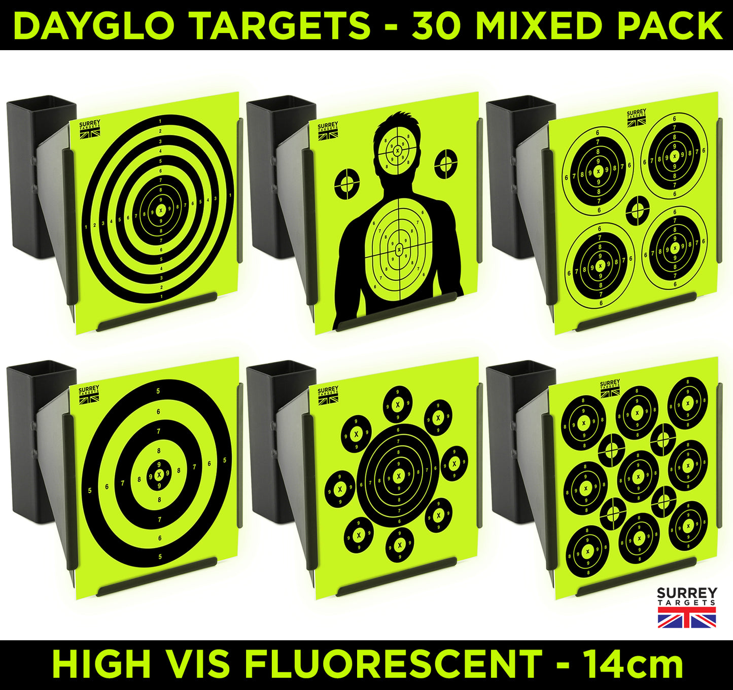 HIGH VIS DAYGLO NEON Air Rifle Pistol Gun BB Airsoft Shooting 14cm Targets 30 Mix Pack