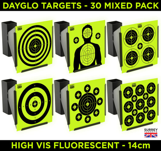 HIGH VIS DAYGLO NEON Air Rifle Pistol Gun BB Airsoft Shooting 14cm Targets 30 Mix Pack