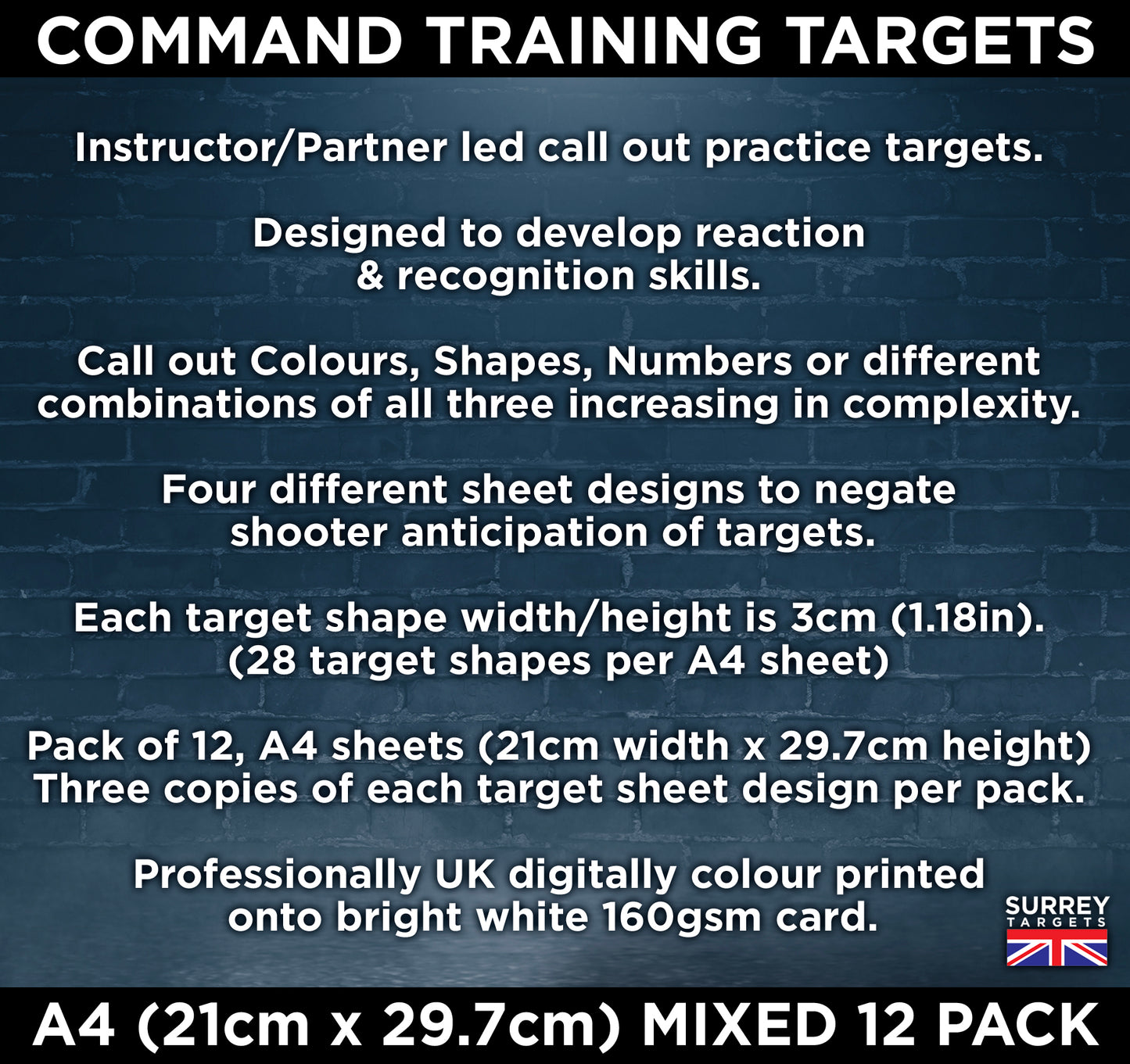 Discretionary Command Training Instructor Targets - A4 - 12 Quality Card Pack