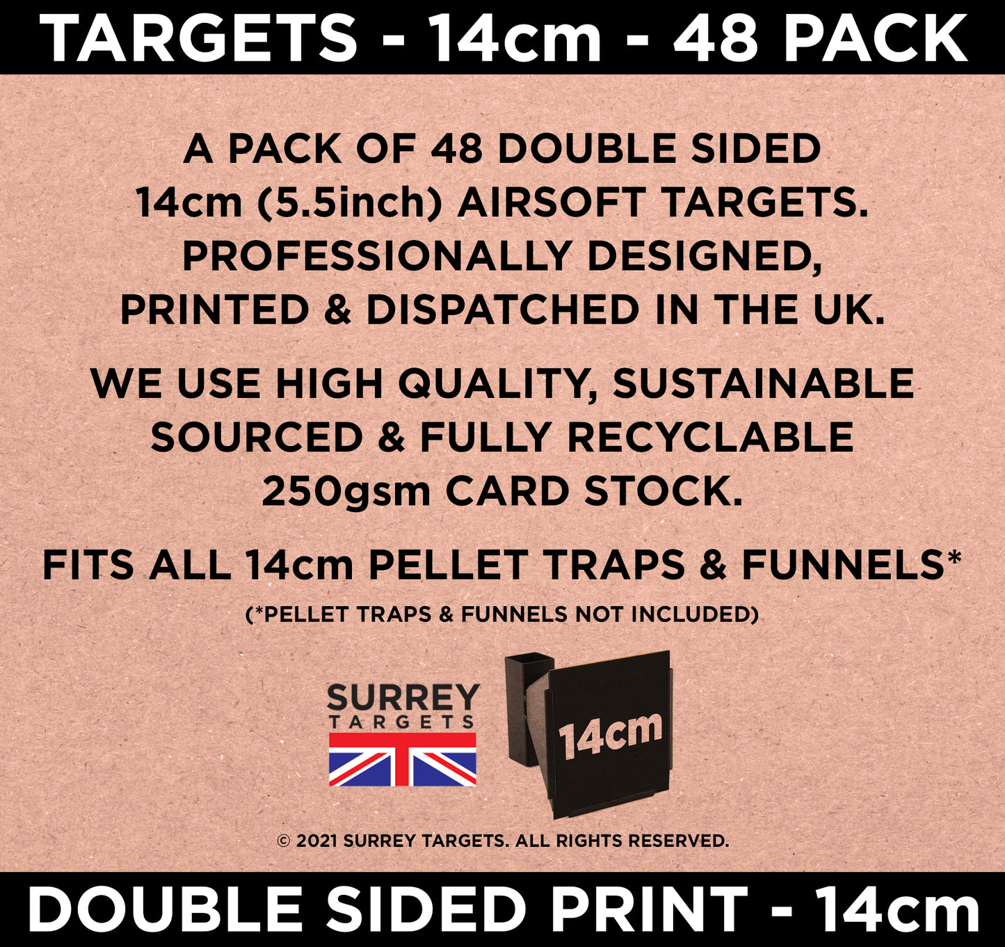 Hun Head Fig 14 Shooting Targets - 14cm - Double Sided - 250gsm Card