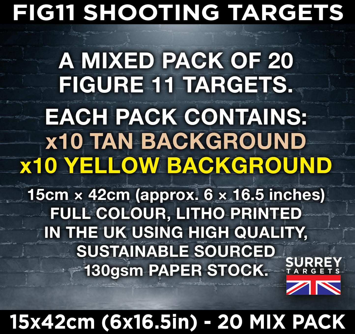 FIG 11 SHOOTING TARGETS 15 x 42cm MIXED 20 Pack