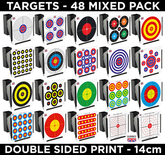 Mixed Design Double Sided 14cm Targets - 48 Pack Quality Card