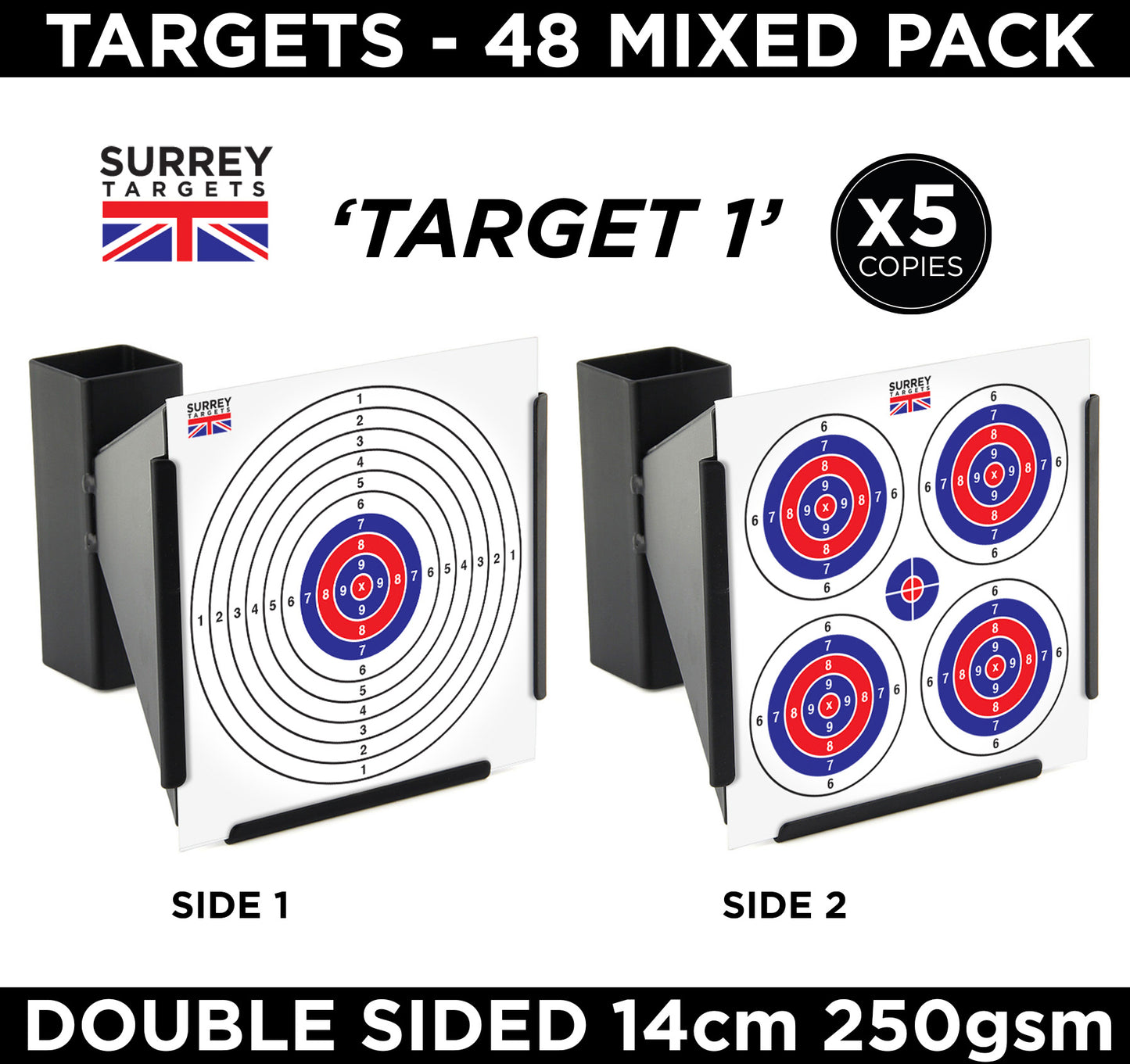 Mixed Design Double Sided 14cm Targets - 48 Pack Quality Card