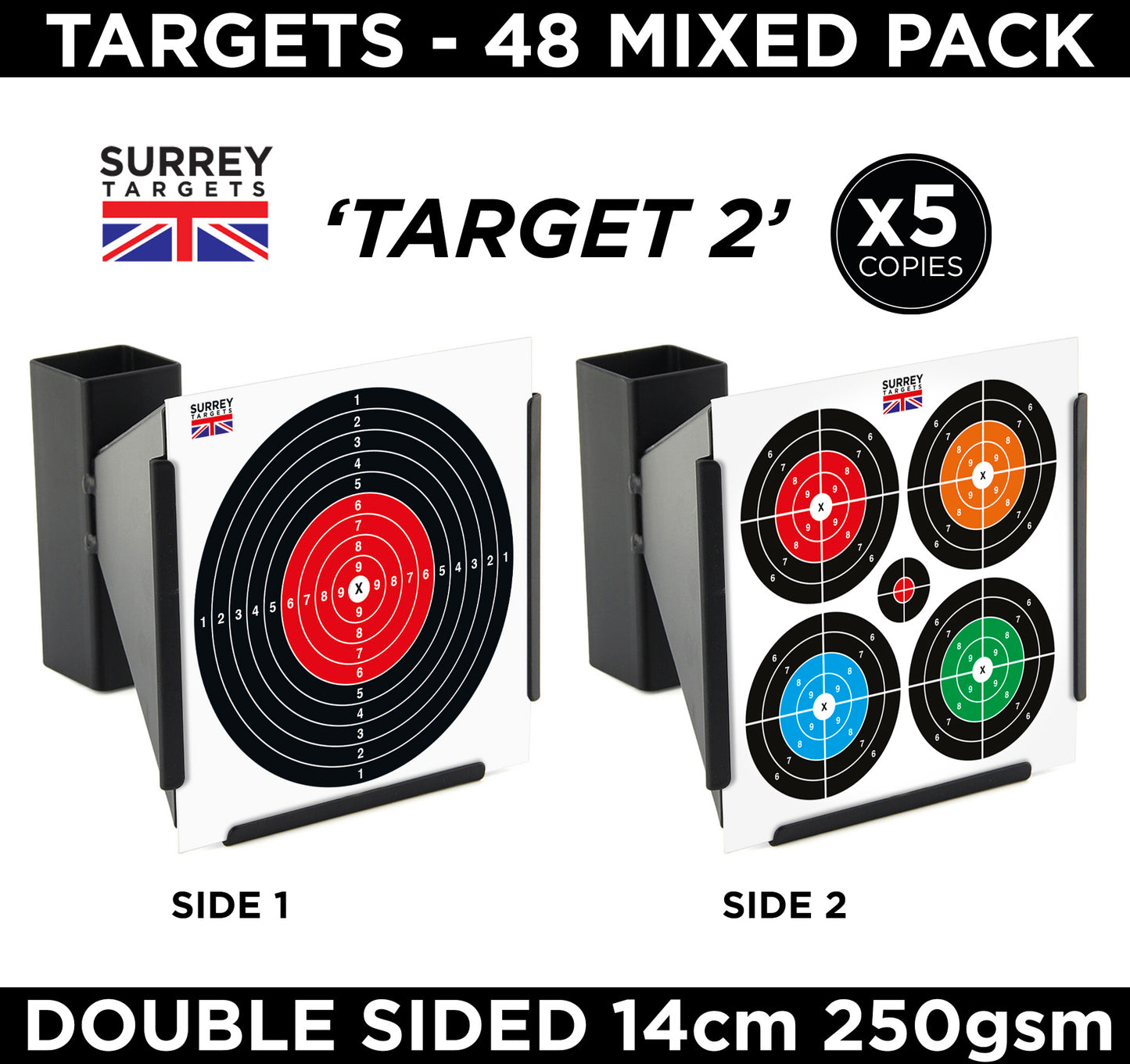 Mixed Design Double Sided 14cm Targets - 48 Pack Quality Card