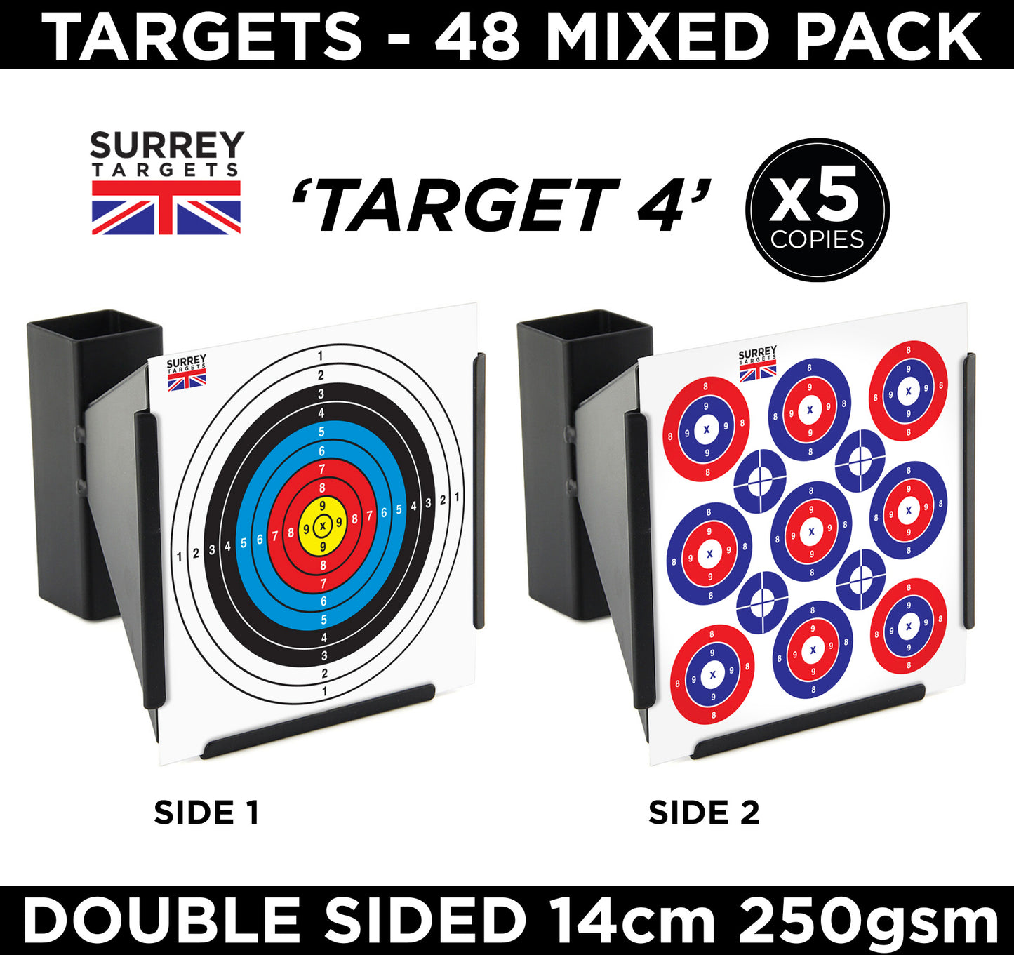 Mixed Design Double Sided 14cm Targets - 48 Pack Quality Card