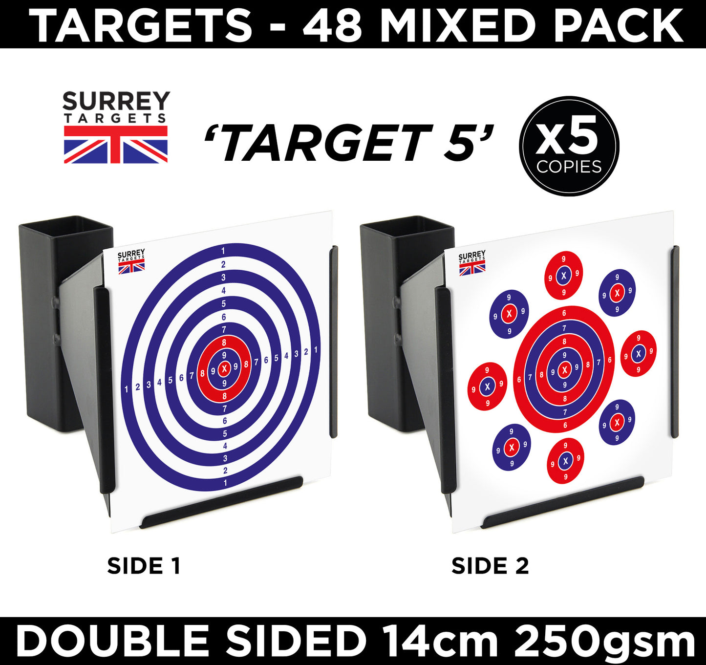 Mixed Design Double Sided 14cm Targets - 48 Pack Quality Card