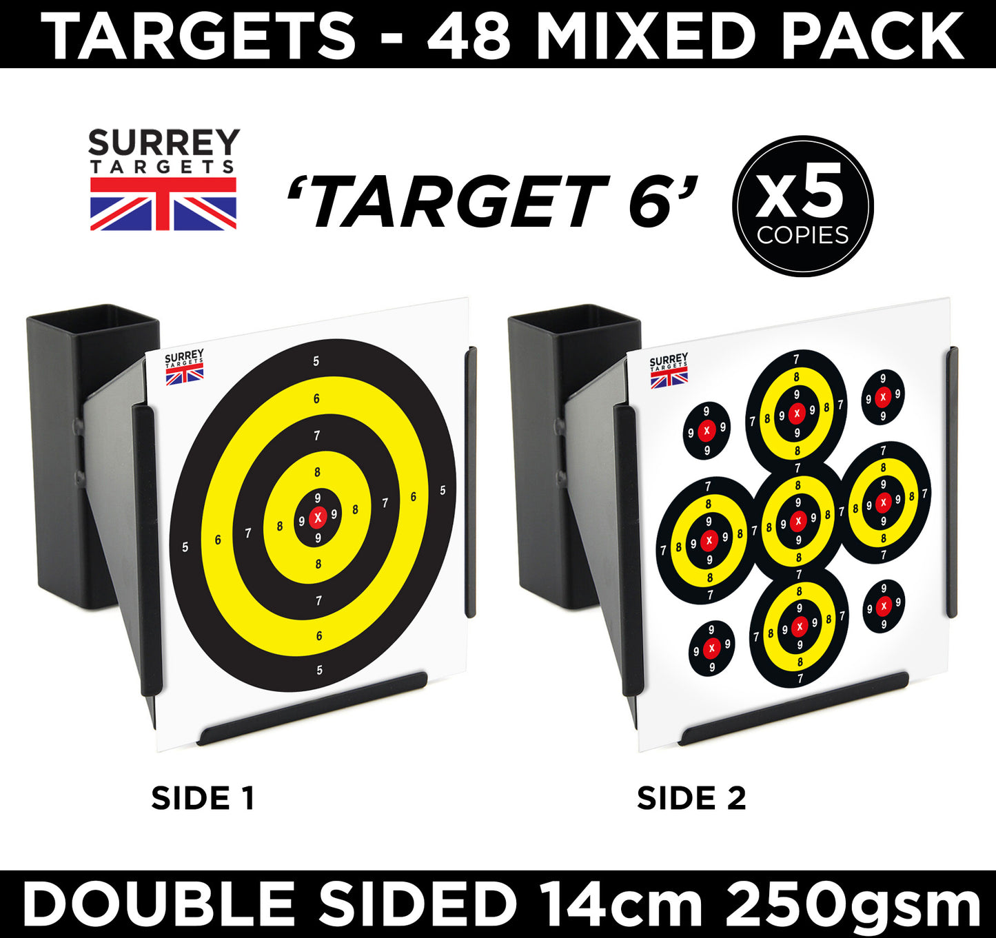 Mixed Design Double Sided 14cm Targets - 48 Pack Quality Card