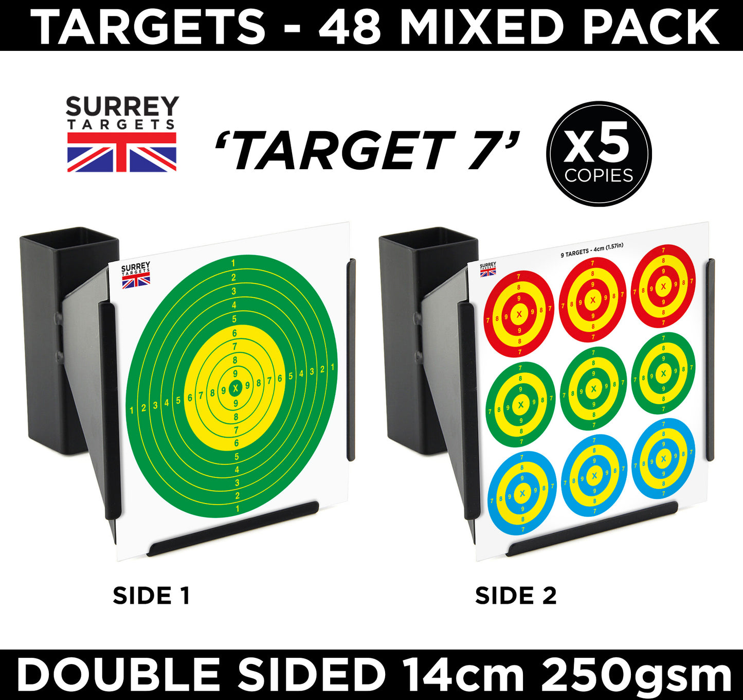 Mixed Design Double Sided 14cm Targets - 48 Pack Quality Card