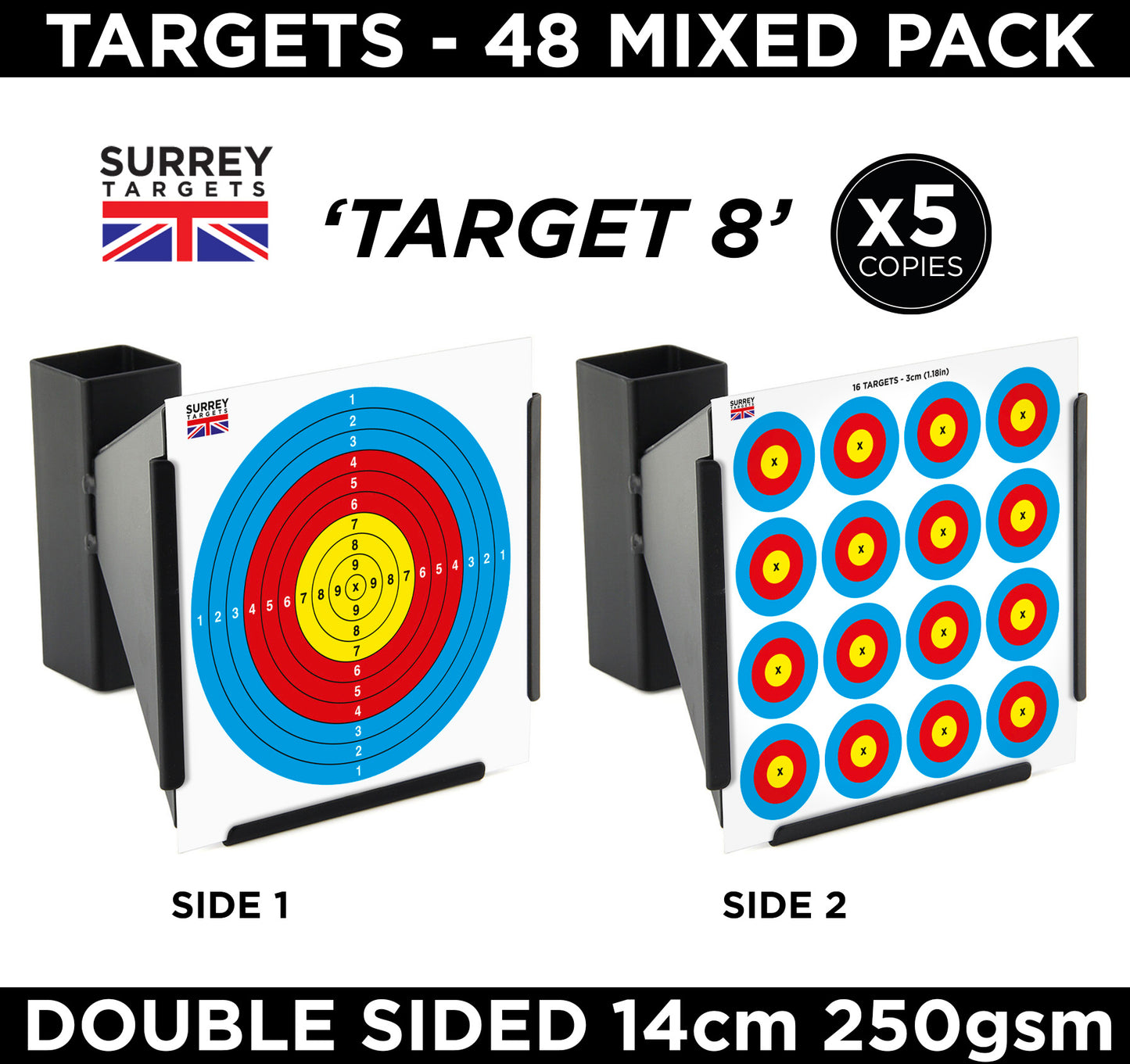 Mixed Design Double Sided 14cm Targets - 48 Pack Quality Card