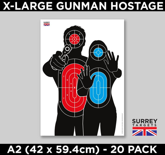 Large A2 Gunman Hostage Silhouette Shooting Targets - 20 Pack Quality 130gsm Paper