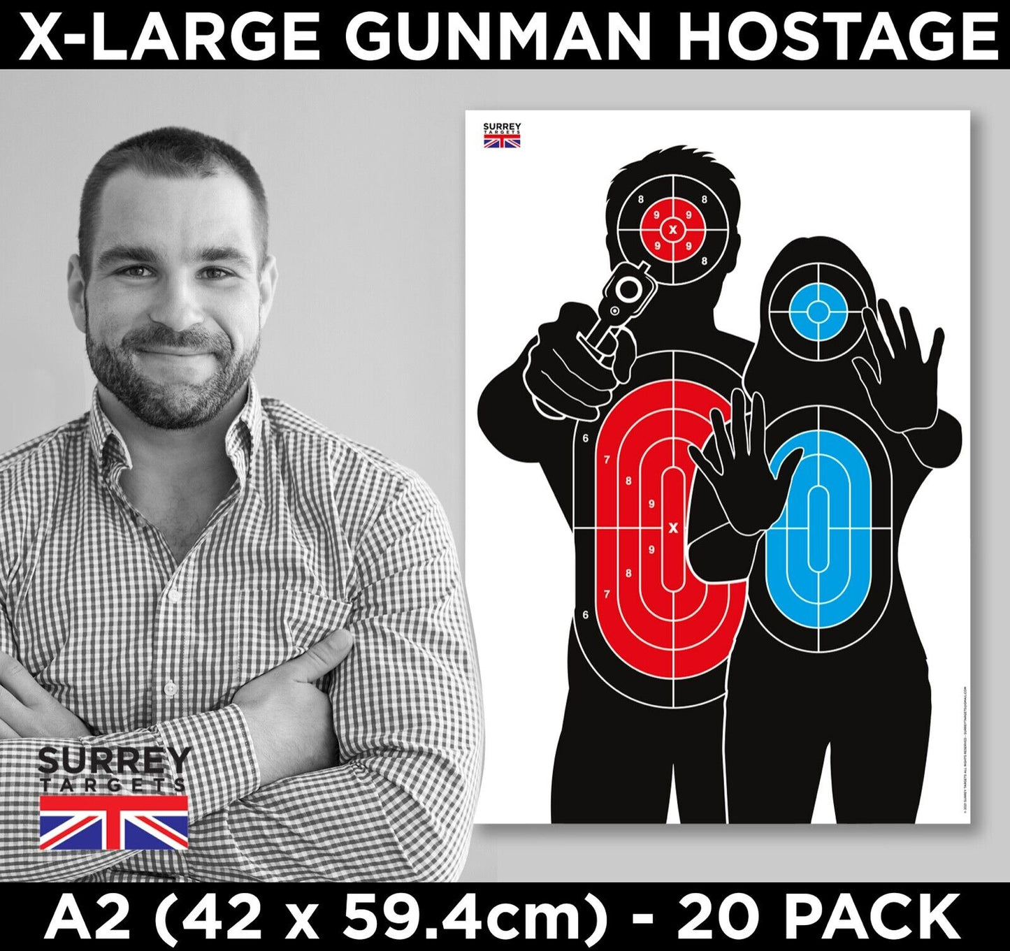 Large A2 Gunman Hostage Silhouette Shooting Targets - 20 Pack Quality 130gsm Paper